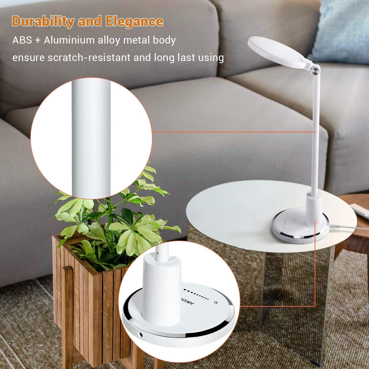 Desk Lamp, JUKSTG 64 pcs LEDs Eye-Caring Table Lamps, 10 Brightness Levels with 5 Lighting Modes LED Desk Light, Dimmable Office lamp with Touch-Sensitive Control, 12 W Reading Lamp, White - - 