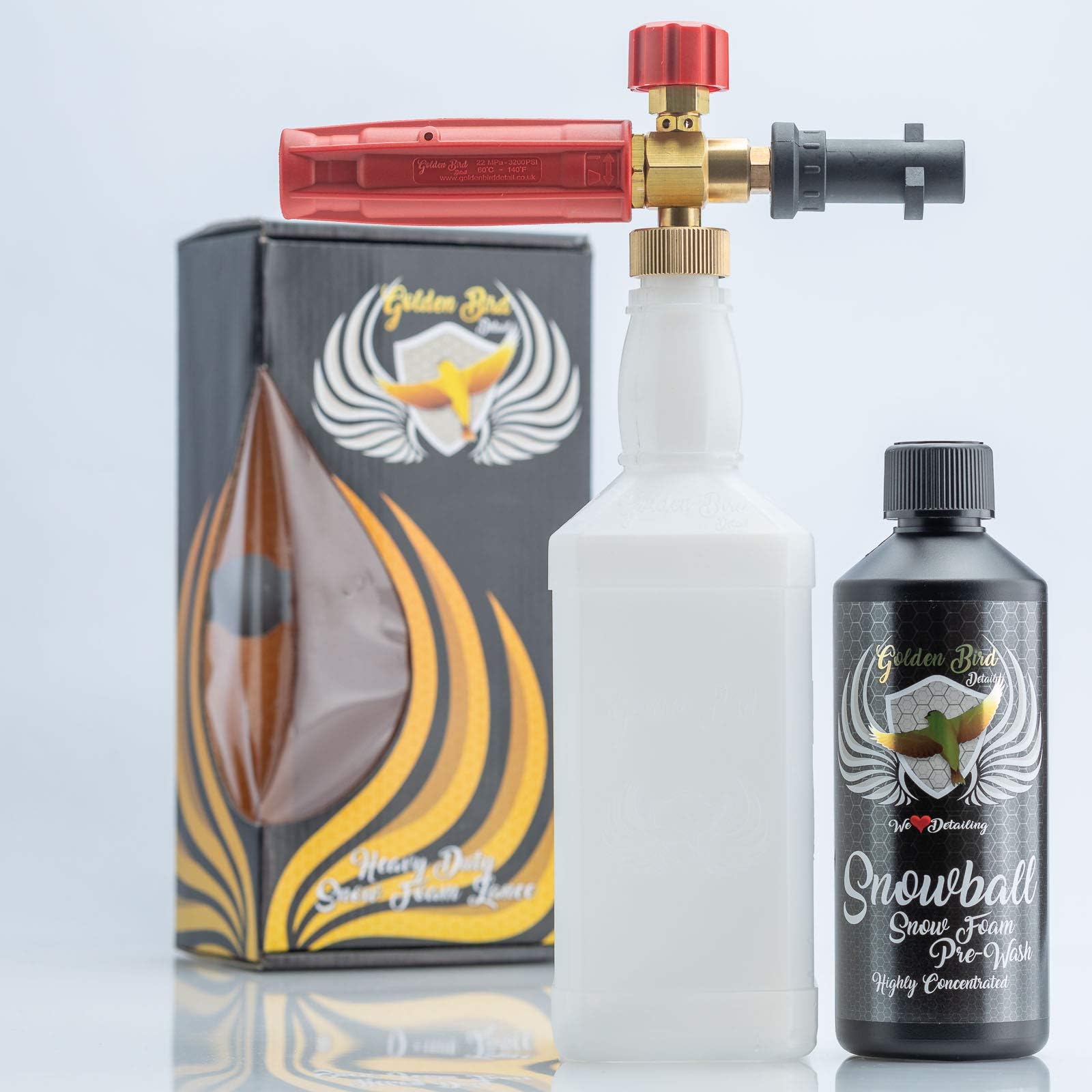 HEAVY DUTY Snow Foam LANCE by Golden Bird™ | KIT Compatible With KARCHER K2 | K3 | K4 | K5 | K7 + SnowBall 500ml Car Wash Foam ph NEUTRAL