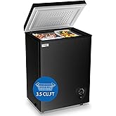 Muhub 3.5 Cubic Feet Chest Freezer, Top Opening Deep Freezer, Compact Chest Deep Freezer with Removable Basket, 7 Level Adjustable Thermostat (Black, 3.5 Cu.Ft.) on Fridge.com