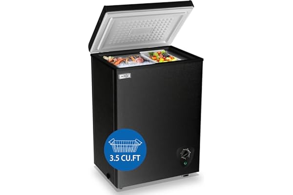 Chest Freezer 3.5 cu.ft Small Deep Freezer Mini Outdoor Black Chest Freezers with 7 Temperature and Removable Basket Settings Ideal for Apartment Office RV Cabin Kitchen