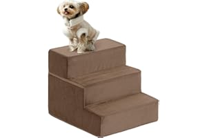 LEXTRO Dog Stairs for Small Dogs, 3-Steps Dog Steps for Couch, Pet Stairs with Highly Supportive Foam & Non-Slip Bottom, Pet Steps for Cat & Doggy (High 13.5 Inch)