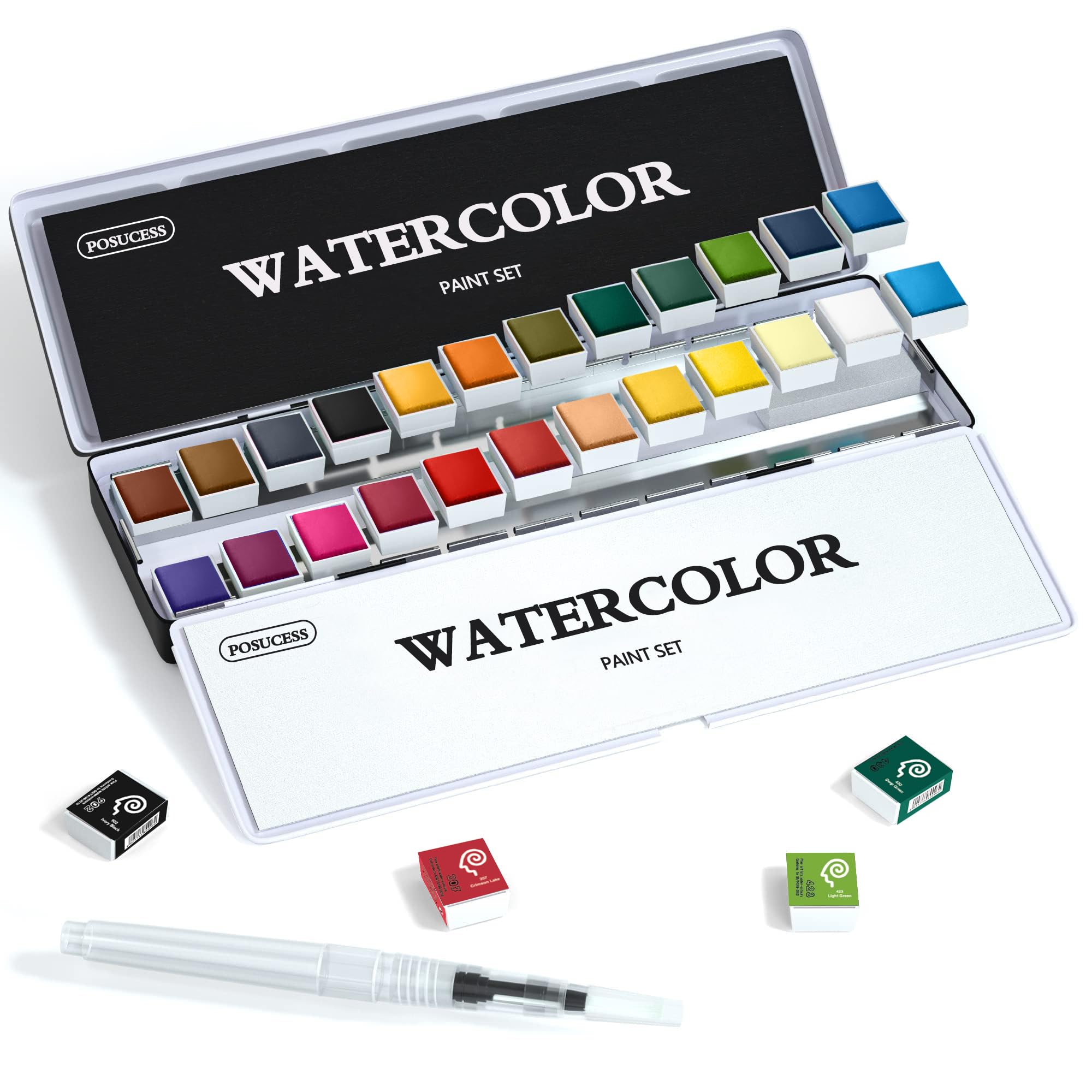 25点セット 固形水彩絵の具 透明水彩絵の具 24色 水彩絵の具 1本ブラシ付き チューブ 耐久性 速乾 手作り 手軽 木/卵/陶器/布に描ける 子供用 イラスト 塗り絵 クラフト 絵具セット 美術 画材 宿題 初心者 専門家 入園・入学お祝い プレゼント の商品画像