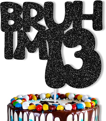 "Bruh I'm 13" Cake Topper - Glitter Blue Birthday Decor For Teenager, 5.9x5.5 Inches, Party Decoration - View #7
