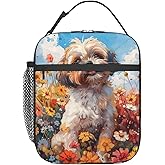 Ti Caldi Cute Dog Lunch Box for Women Girls Kids, Insulated Cooler Puppy Lunch Bag for School, Picnic, Office, Work, Travel, Portable Reusable Thermal Tote Polyester Lunch Bags (Shih Tzu Floral)