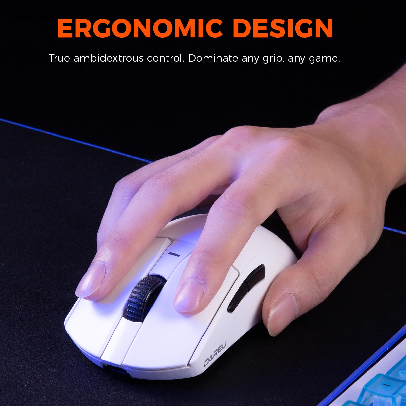 DAREU A950GM 60g Ultralight Gaming Mouse, PixArt PAW3395 Gaming Sensor, 100 Millionen HUANO Gaming Micro Switches, 26000 DPI, 30 Minuten Schnellladung, Tri-Mode Gaming-Maus für PC/Mac, Weiß 8