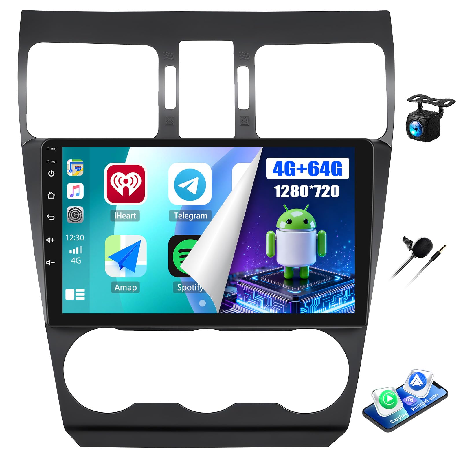 Photo 1 of 4+64G Android 13 Car Radio Stereo for Subaru Forester WRX Impreza 2015-2018, 9'' HD 1280 * 720 Touchscreen Wireless CarPlay Android Auto Bluetooth Mirror Link GPS Navi,WiFi,32EQ,SWC+Camera&Mic