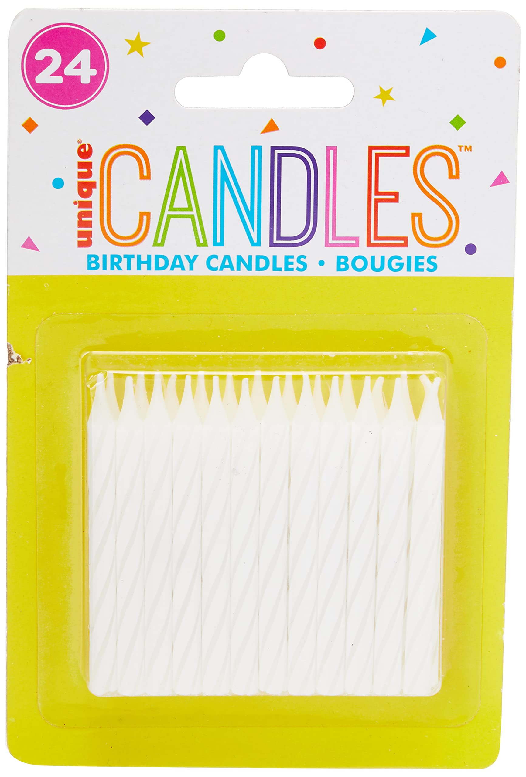 Unique Party 1905WC - Striped White Birthday Candles, Pack of 24,6 centimeters