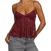 Women Floral Lace Camisole Y2k Sexy Cropped Lace Cami Tops Summer Spaghetti Strap V Neck See Through Tank Tops