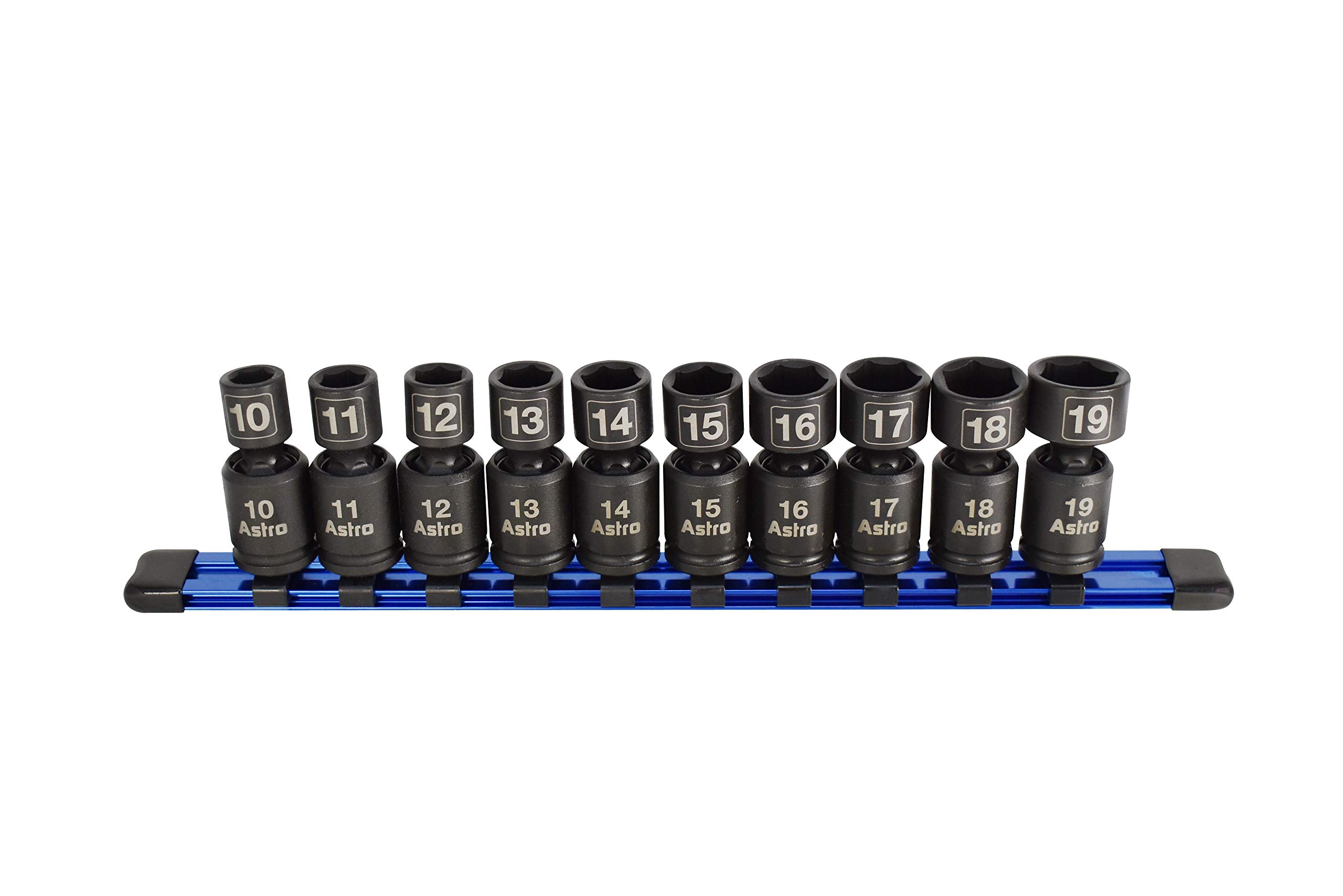 Astro Pneumatic Tool 78344 10-Piece 3/8" Drive Nano Pinless Universal Impact Sockets - Metric, Black — image 1
