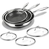 imarku 8"/10"/12" Hybrid Non Stick Frying Pan Set with Lids, PFOA Free | 6 Pcs Tri-Ply Ceramic &amp; Stainless Steel Cookware Set, Dishwasher Friendly, Oven Safe, Induction Ready Skillet for Men &amp; Women