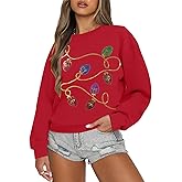 BANGELY Christmas Sequin Sweatshirt Women Christmas Light Sweatshirts Xmas Long Sleeve Shirts Holiday Crewneck Pullover Tops