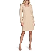 Calvin Klein Womens Long Sleeve Scoop Neck Mini Tweed Shift Dress