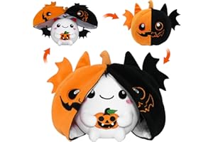 CAIYUEGG Halloween Stuffed Animal Reversible Bat Ghost Plush, Transformed Pumpkin Plush Zipper, Bat Ghost Stuffed Animal Cute Plushie Birthday Gift for Boys Girls Kids