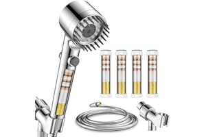 Fitespot Ion Drops Filtered Shower Head with Handheld with 4PCS Filters, High Pressure 4 Spray Modes Showerhead with Filters, Water Softener Filters for Hard Water, IonDrops Shower Heads 70" Hose