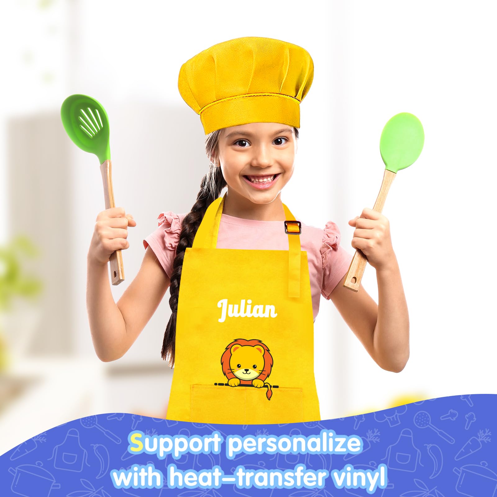 Ecoofor 20 Pieces Kid Aprons and chef hat 10 colors Kids Painting Aprons for Children Adjustable Chef Aprons for Boys and Girls Art Painting Cooking Baking (Large Size for 5-12 Age)