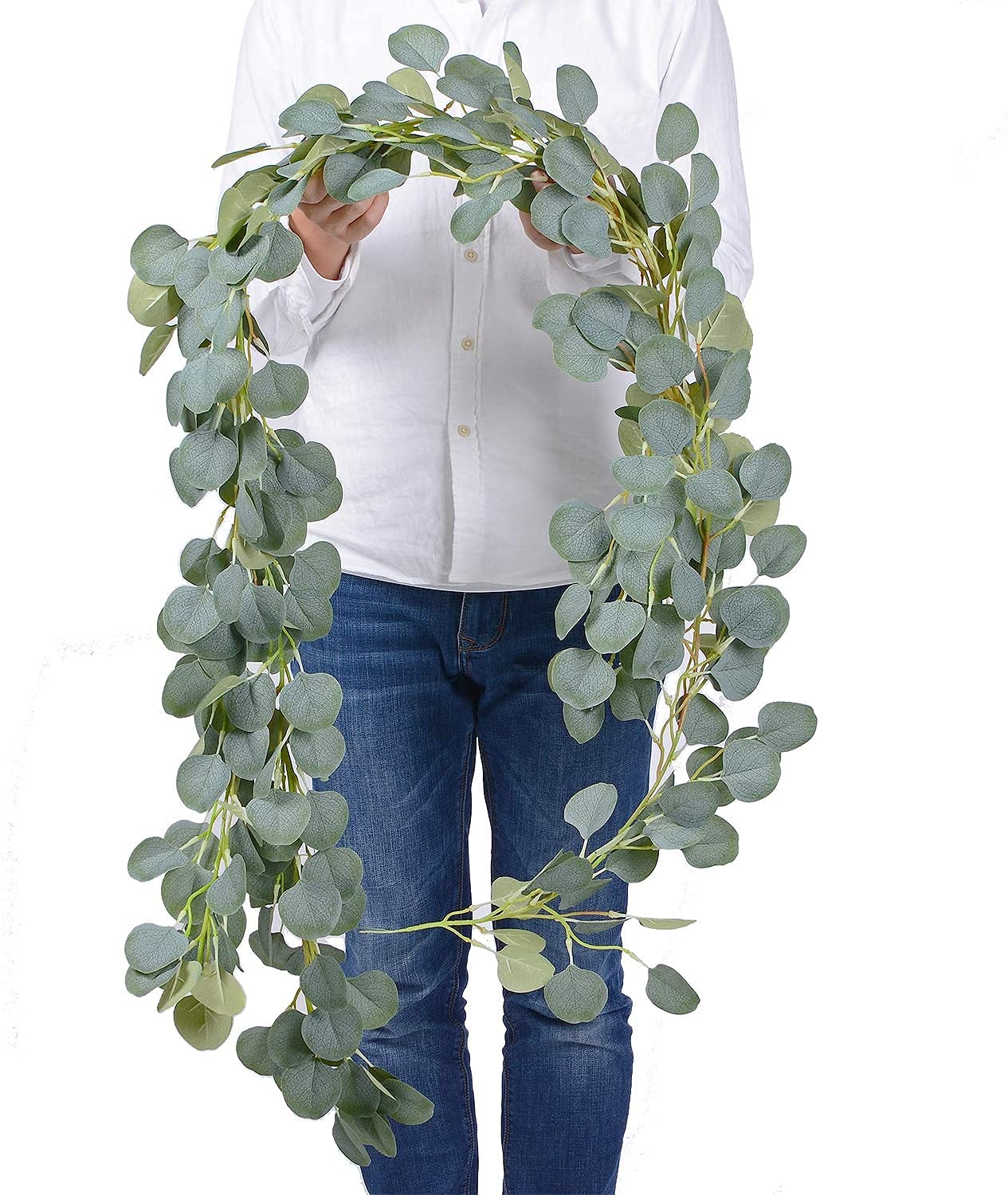 YQing Artificial Eucalyptus Garland Faux Silk Leaves Vines Greenery Garland Plants Decor for Wedding Backdrop Arch Wall Table (Green-1pc)