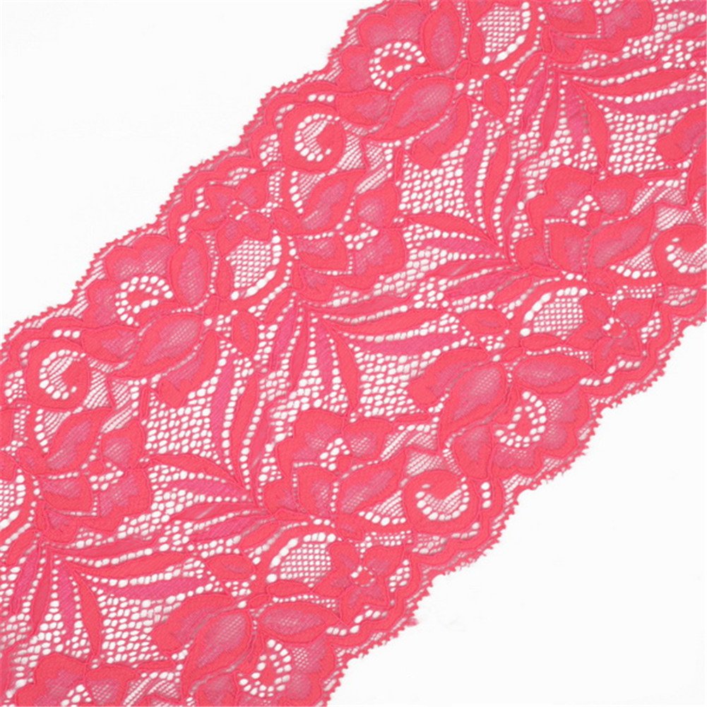 5 Yards Floral Lace Ribbon Stretch Tulle Lace Trim Elastic Webbing Fabric Width 15cm for DIY Jewelry Making Craft Clothes Accessories Gift Wrapping Wedding Party Decoration (Watermelon Red)