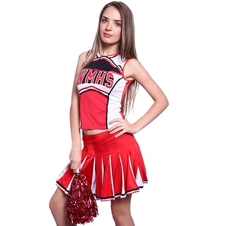 Anladia Mädchen Cheerleader Kostüm Schoolgirl Uniform mit Pompons, Größe L