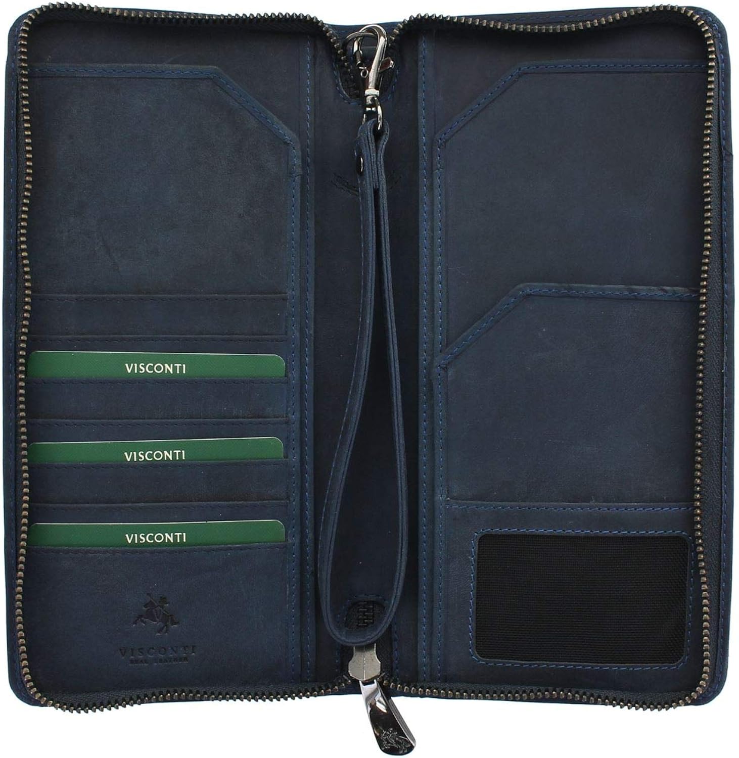 VISCONTI Hunter Collection Wing Leather Travel Wallet & Strap RFID Blocking 728 Oil Blue
