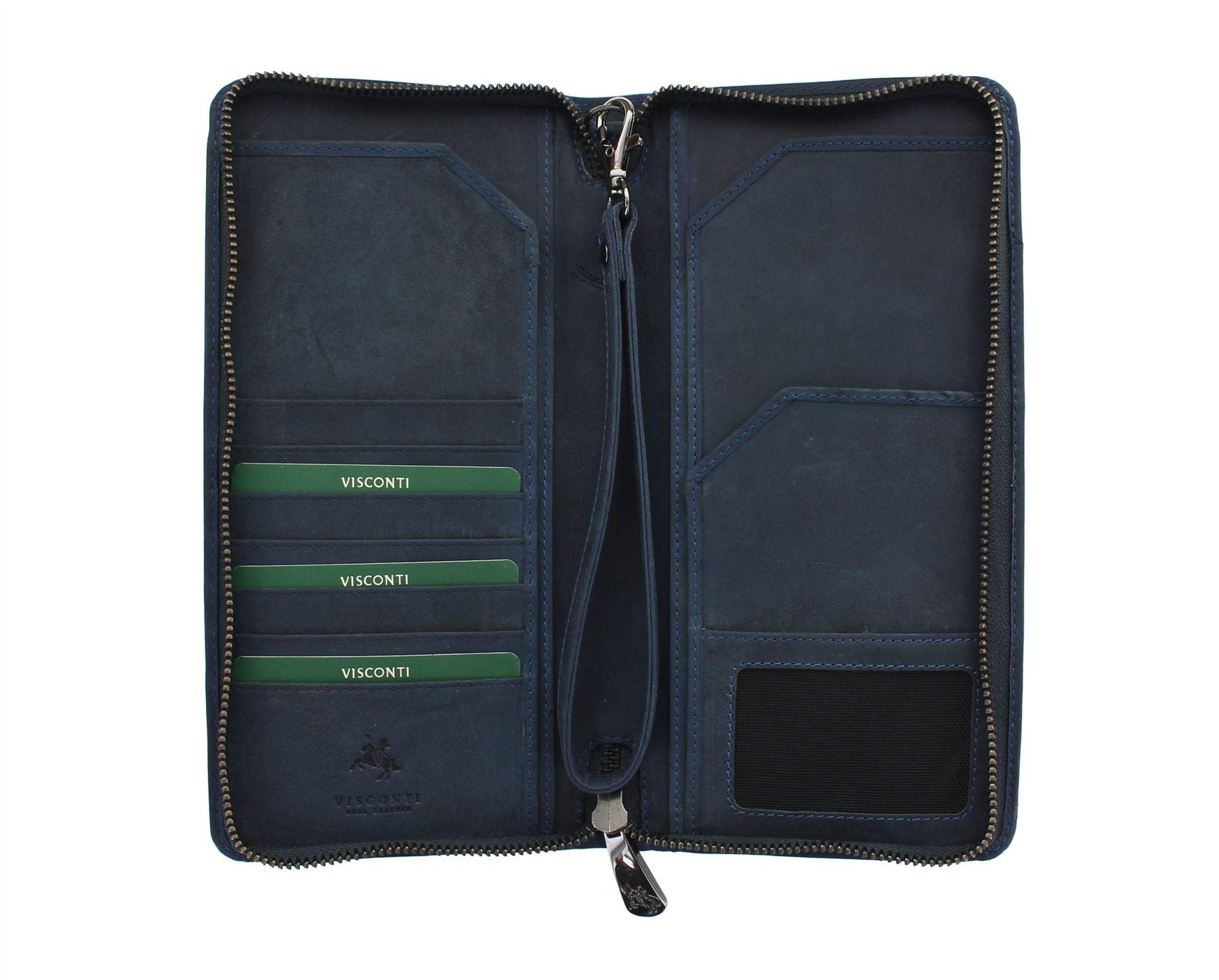 VISCONTI Hunter Collection Wing Leather Travel Wallet & Strap RFID Blocking 728 Oil Blue