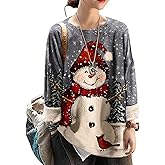 YESNO Women Christmas Sweater Graphic Printed Oversized Pullover Sweaters Casual Loose Knit Tops (L S01 CR148)
