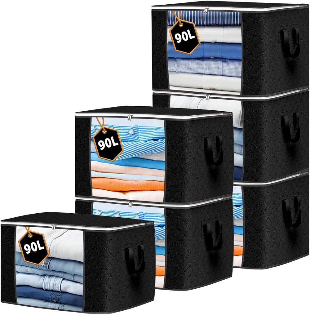 KURNI Storage Bags Clothes Organizer 6 Pack Large 90L 3 Sided Zipper