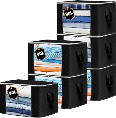 KURNI Storage Bags Clothes Organizer 6 Pack Large 90L 3 Sided Zipper