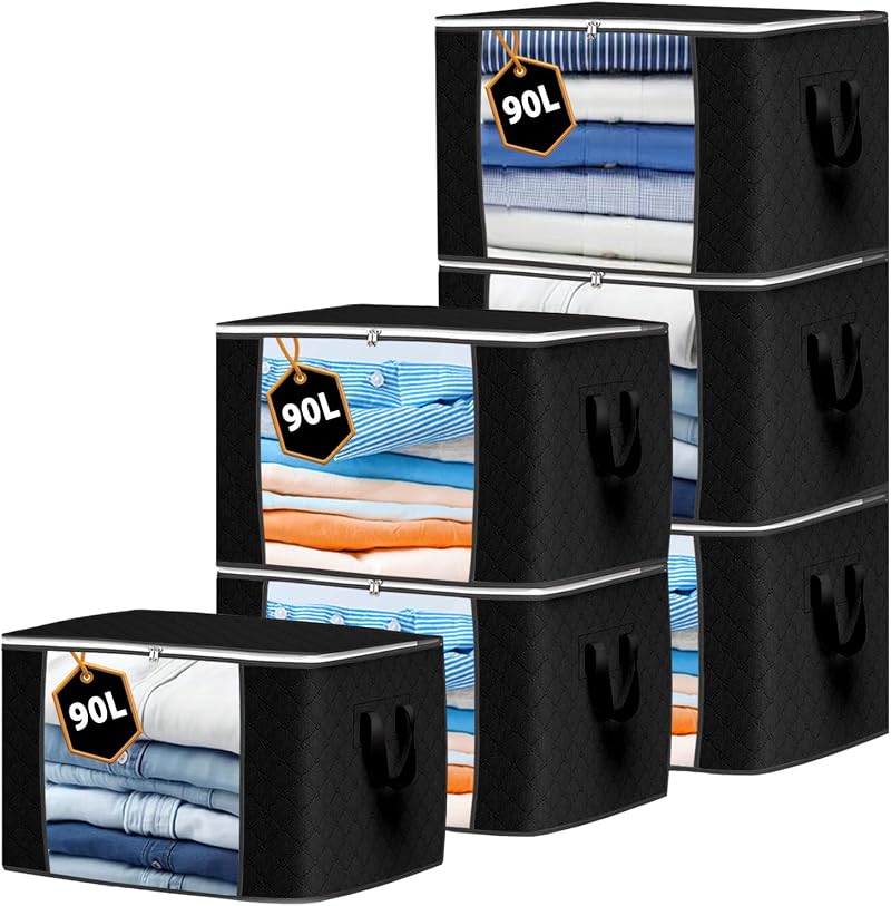 KURNI Storage Bags Clothes Organizer 6 Pack Large 90L 3 Sided Zipper