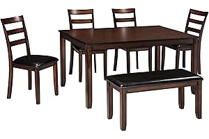 Signature Design by Ashley Coviar 6 Piece Dining Set, Includes Table, 4 Chairs & Bench, Dark Brown