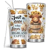 MoYueno Highland Cow Gifts, Highland Cows Cup Tumbler Travel Mug with Brush & Straw 20 Oz, Cute Cow Gifts for Women Girls Mom Friends Lovers Cowgirl, Farming Gift for Christmas Birthday, 1 PCS
