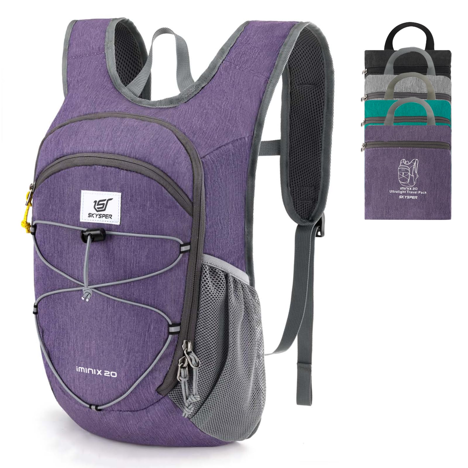 SKYSPER 20L Foldable Hiking Backpack Lightweight Packable Travel Daypack with Chest Strap Small Outdoor Folding Back Pack Collapsible Bag for Women Men (Purple) Image
