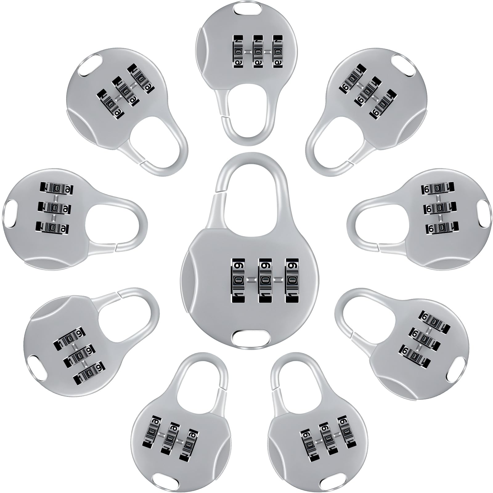 Photo 1 of Moxweyeni 10 Pcs 3 Digit Combinations Padlock Safe Cipher Lock Mini Combination Resettable Number for Suitcases Luggage Briefcases Computer Bags(Cute Style,White)