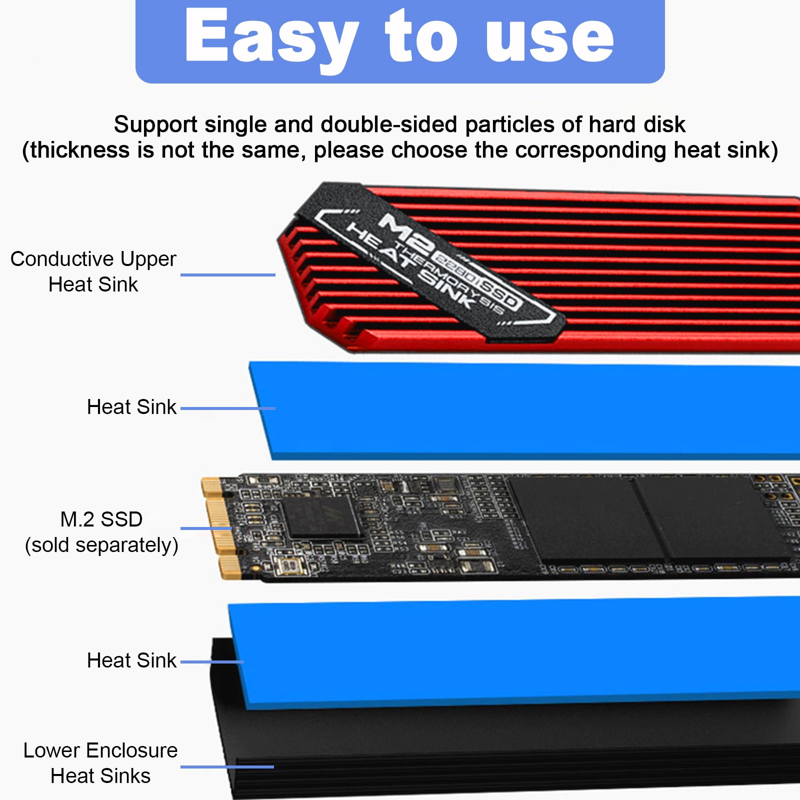 ASTARON M.2 SSD Kühlkörper 2280, dünner Kühler mit Nano-Wärmeleitpads (0,5–1 mm), NVME M2 Wärmeleitpad, doppelseitiger Kühlkörper für PC/PS5/Gaming-Laptops (Schwarz) 3
