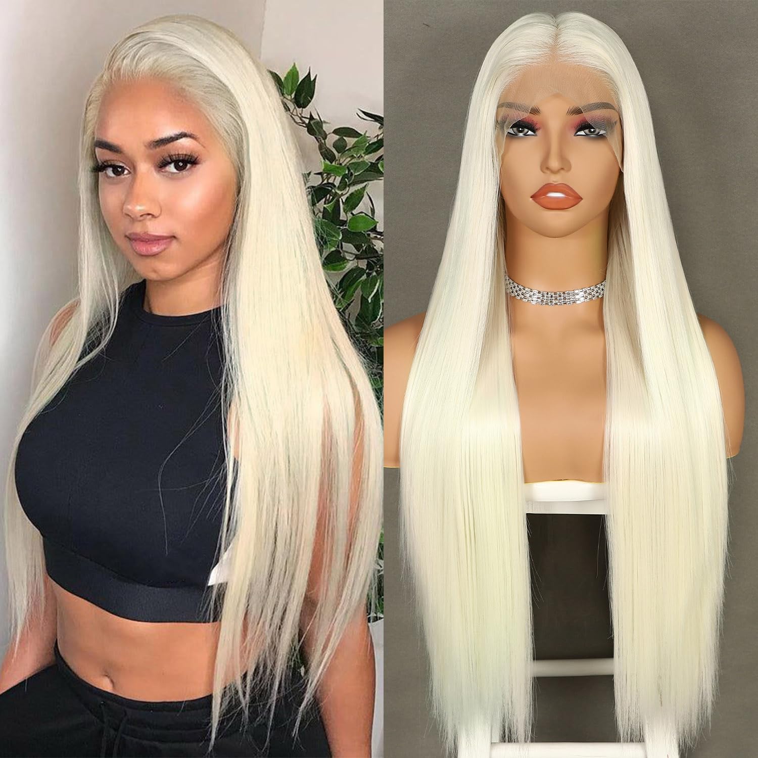 Sapphirewigs Straight Wig for Women 13x3 Lace Front Wigs White Blonde Free Part Synthetic Hair Party Christmas 150% Density Heat Resistant 26inch — image 1