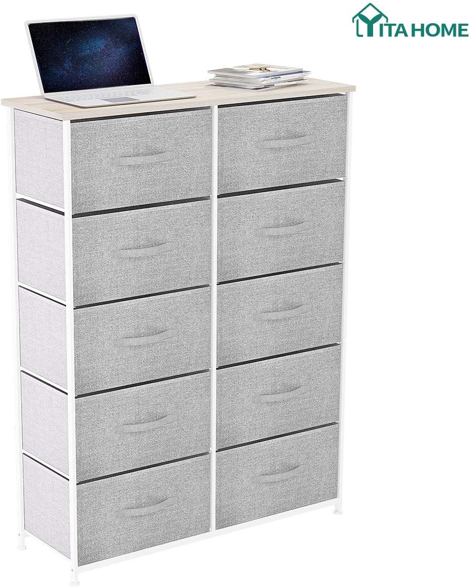 YITAHOME 10 Drawer Dresser - Fabric Storage Tower, Organizer Unit for Bedroom, Living Room, Hallway, Closets & Nursery - Sturdy Steel Frame, Wooden Top & Easy Pull Fabric Bins (Cool Gray) : Home Improvement