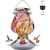 BOLITE Hummingbird Feeder, Hand Blown Glass Hummingbird Feeders for Outdoors Hanging, with Ant Moat and 5 Feeding Ports, 22 Ounces, Purple, Birthday Gifts for Women Men, Gifts for Mom Dad