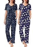 Ekouaer 2 Pack Pajamas for Women Set, Short Sleeve