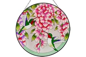 VEWOGARDEN Round Hummingbird Stained Glass Window Hangings Colorful Suncatcher Panel with Chain Window Hanging Decor Bird Lover Gift for Mom, Grandma, Wife, Sister, Teacher