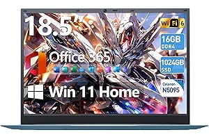 AKCHART 18.5 Inch Laptops with 16GB RAM 1TB SSD Ordinateur Portable, Celeron N5095 Quad-Core, Windows 11 Laptop, WiFi 6, 180°