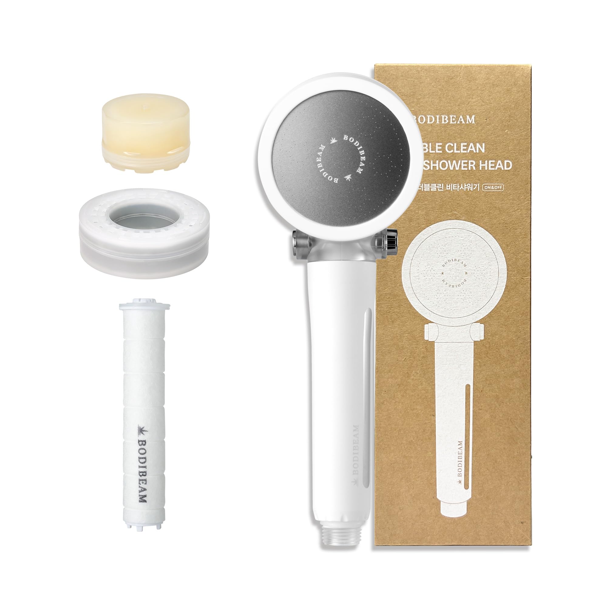 BODIBEAM Vitamin C Korean Shower Head Filter for Hard Water, 3-Setting Rain Shower Head with 3-Step Water Purifying System, High Pressure, Easy Installation