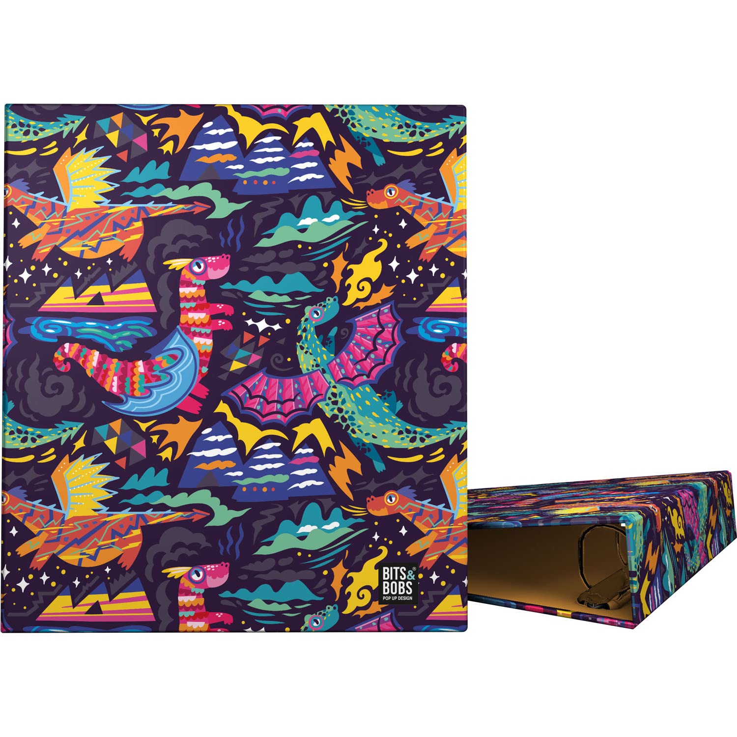 Grafoplás | A4 School Binder | 4 Mixed Rings 40mm | Bits & Bobs Pop Up Design Collection | Dragon | FSC Certified