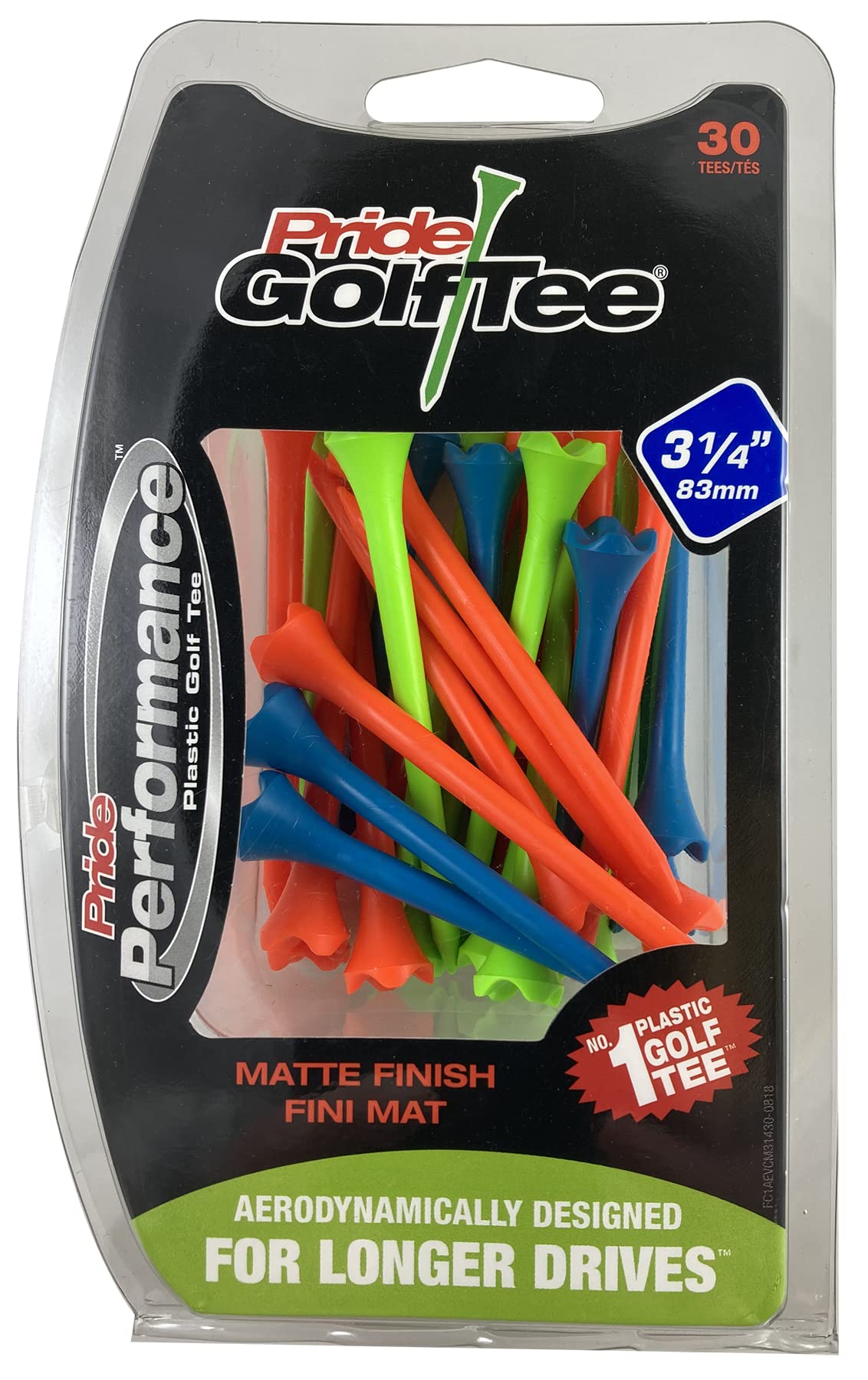 Pride Performance 3-1/4″ Matte Finish Golf Tees, Blue Mix 30 Count