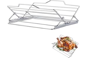 LINATIKOU Adjustable Roasting Rack for 9x13 Pan, Stainless Steel Turkey Rack Insert - Fits Oven, Smoker & Grill, Dishwasher Safe Non-Stick