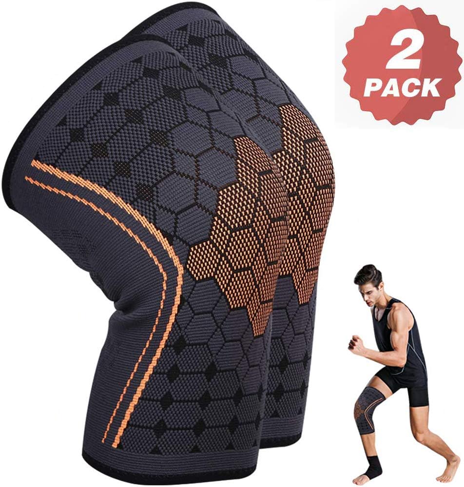 Knee Support For Men Women, Knee Brace - Knee Sleeves, Premium Chinlon And Diene Elastic Fiber Antimicrobic Knee Compression Support For Knee Pain Relief & Injury Rehabilitation Sports Running Hiking Powerlifting