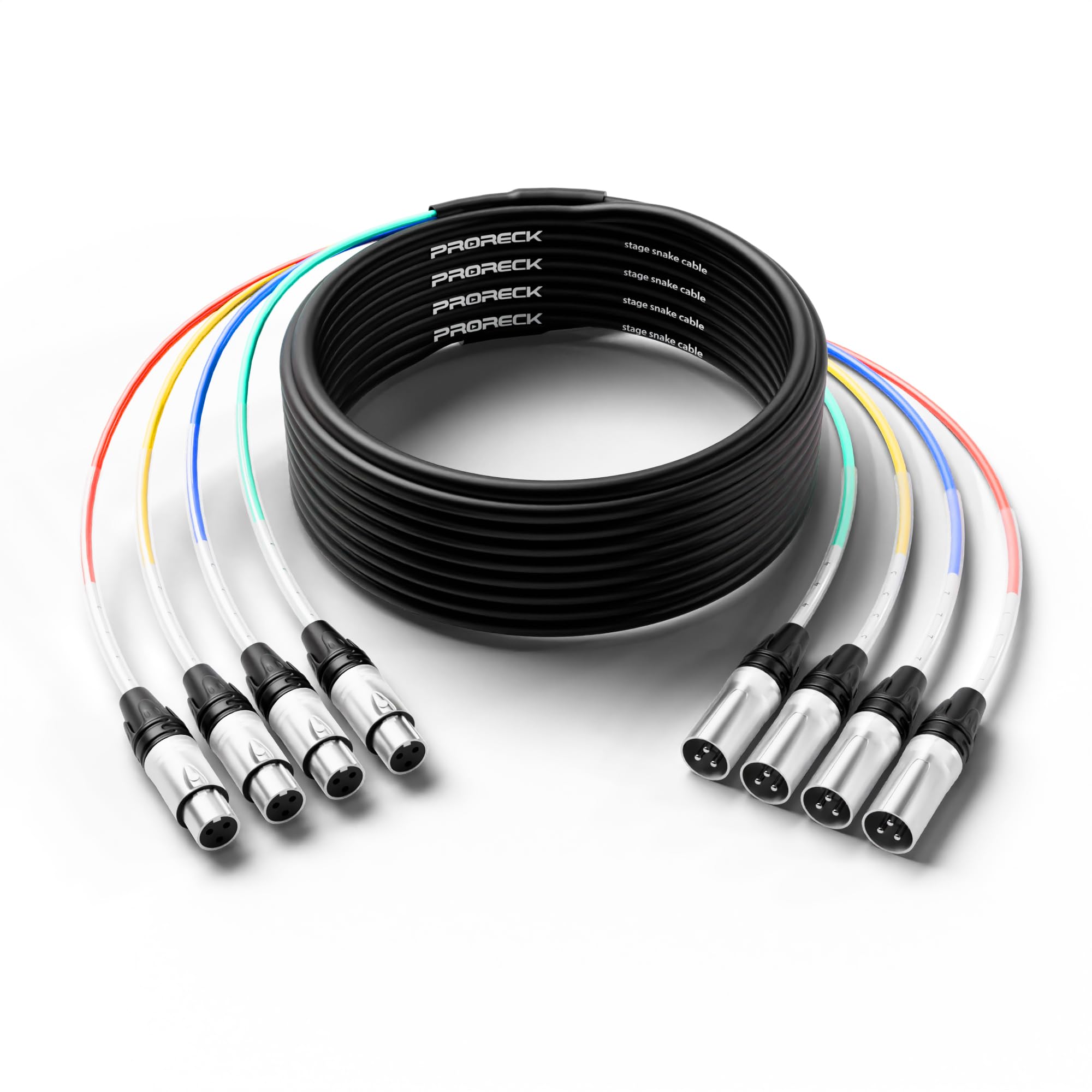 PRORECK 50ft Snake Cable, 4-Channel Shielded Audio