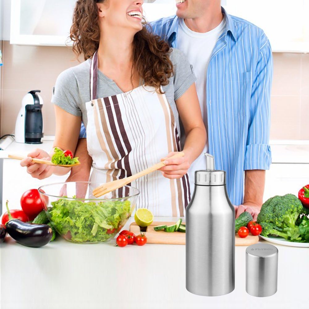 Flyboo Olive Oil Dispenser 17oz Oil Bottle Stainless Steel Leak Proof Olive Oil Decanter for Kitchen (500ML): Kitchen & Dining