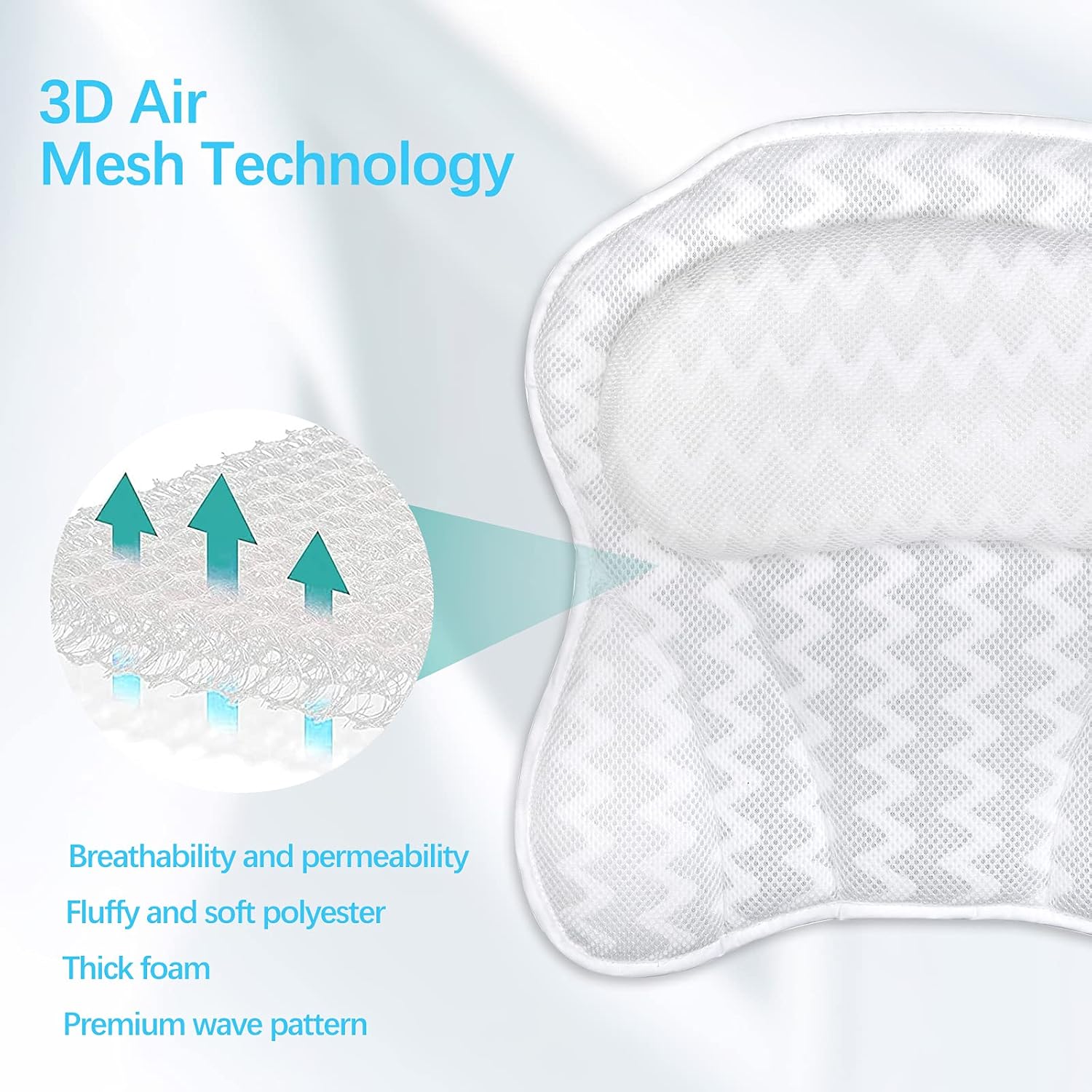 Bath Pillow, Kmeivol Bath Pillows for Tub, Luxury Bathtub Pillow for Neck, Head, Back and Shoulder Support, Breathable Soft and Comfortable Tub Pillow, Bath Pillows with Six Strong Suction Cups : Beauty
