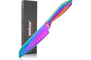 WELLSTAR Rainbow Santoku Knife 5 Inch, Razor Sharp German Steel Kitchen Cooking Knife with Comfortable Handle for Slicing Dic