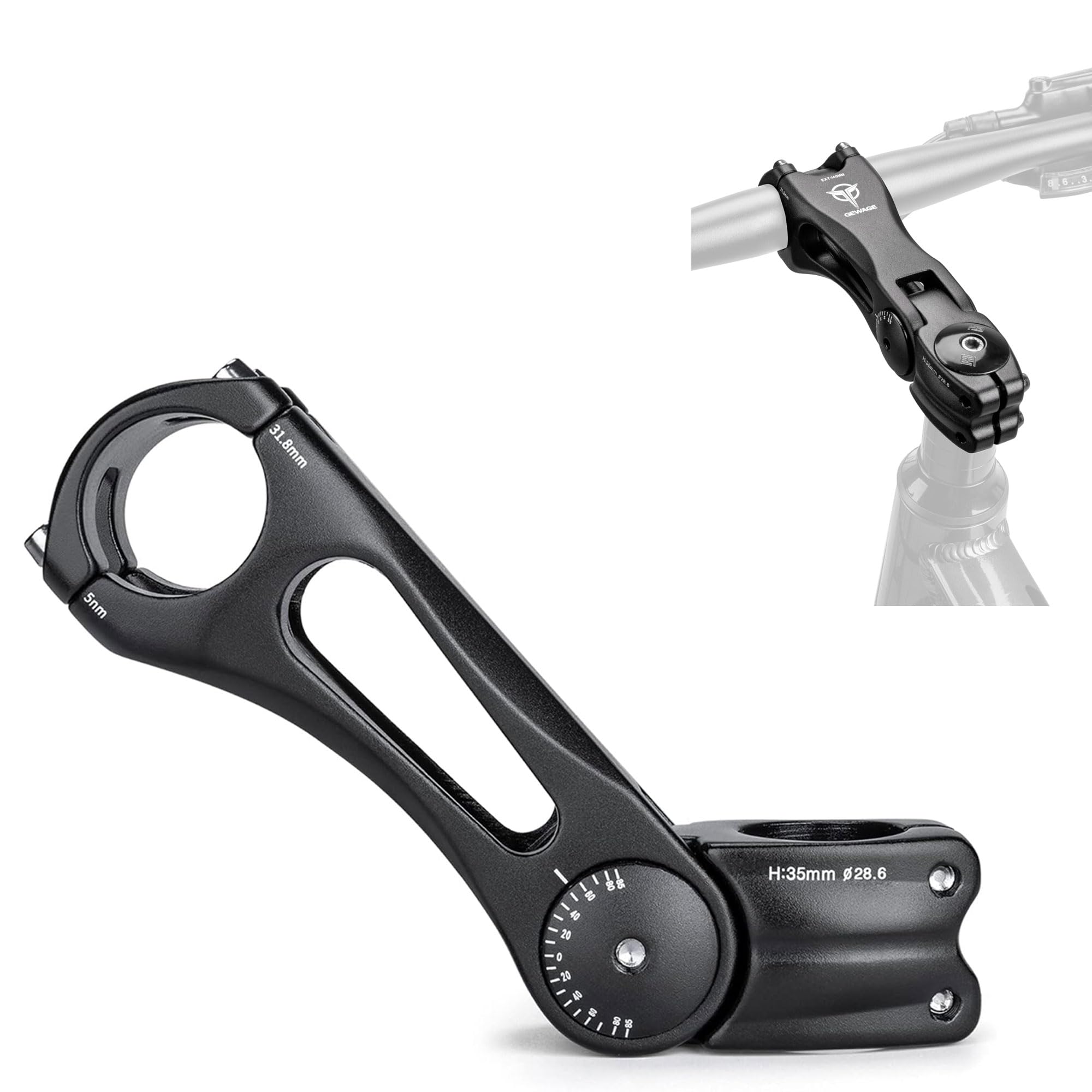 GEWAGE Adjustable Bicycle Stem Riser for 31.8 (1-1/4 Inch) Handlebars, Alloy Aluminium Bicycle Stem Height Adapter for Most MTB, Road Bikes, BMX, E-Bike (140mm)