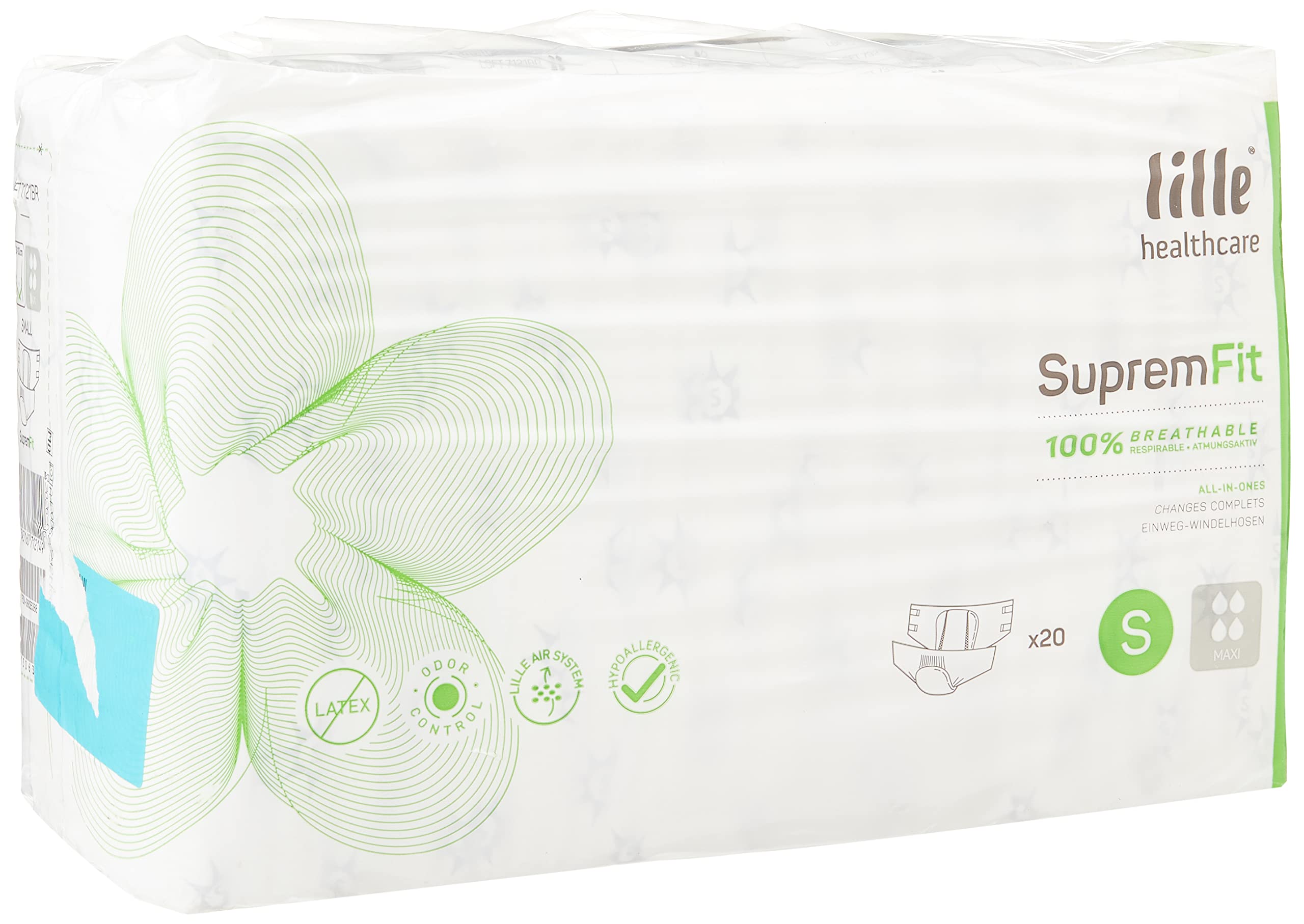 LILLE Suprem Fit All-in-One Briefs, Pack of 20, Maxi, Small, Adult Diapers for Men and Women, Incontinence Pants with Anti-Leak Barriers for Hygienic Use, Absorbent Undergarments